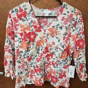 Liz Claiborne Women's Floral Blouse - Red, Orange, and Black